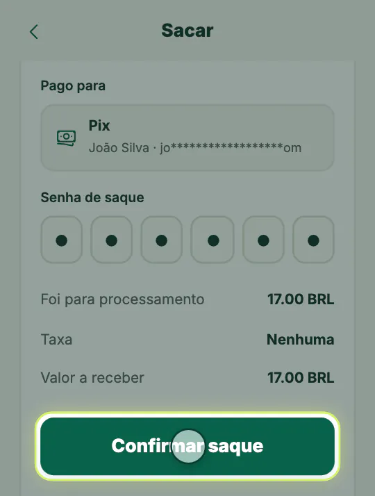 A tela deste passo: Receba seu pagamento